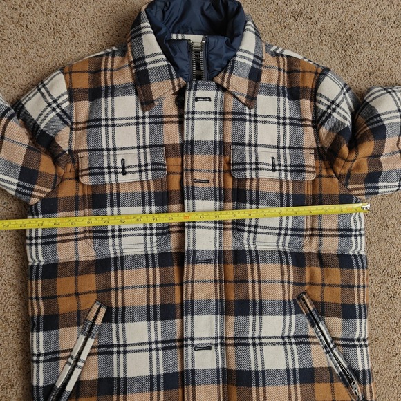 Abercrombie Jacket Mens Medium Brown Plaid Full Zip Outdoors Wool Puffer Coat - Picture 11 of 15